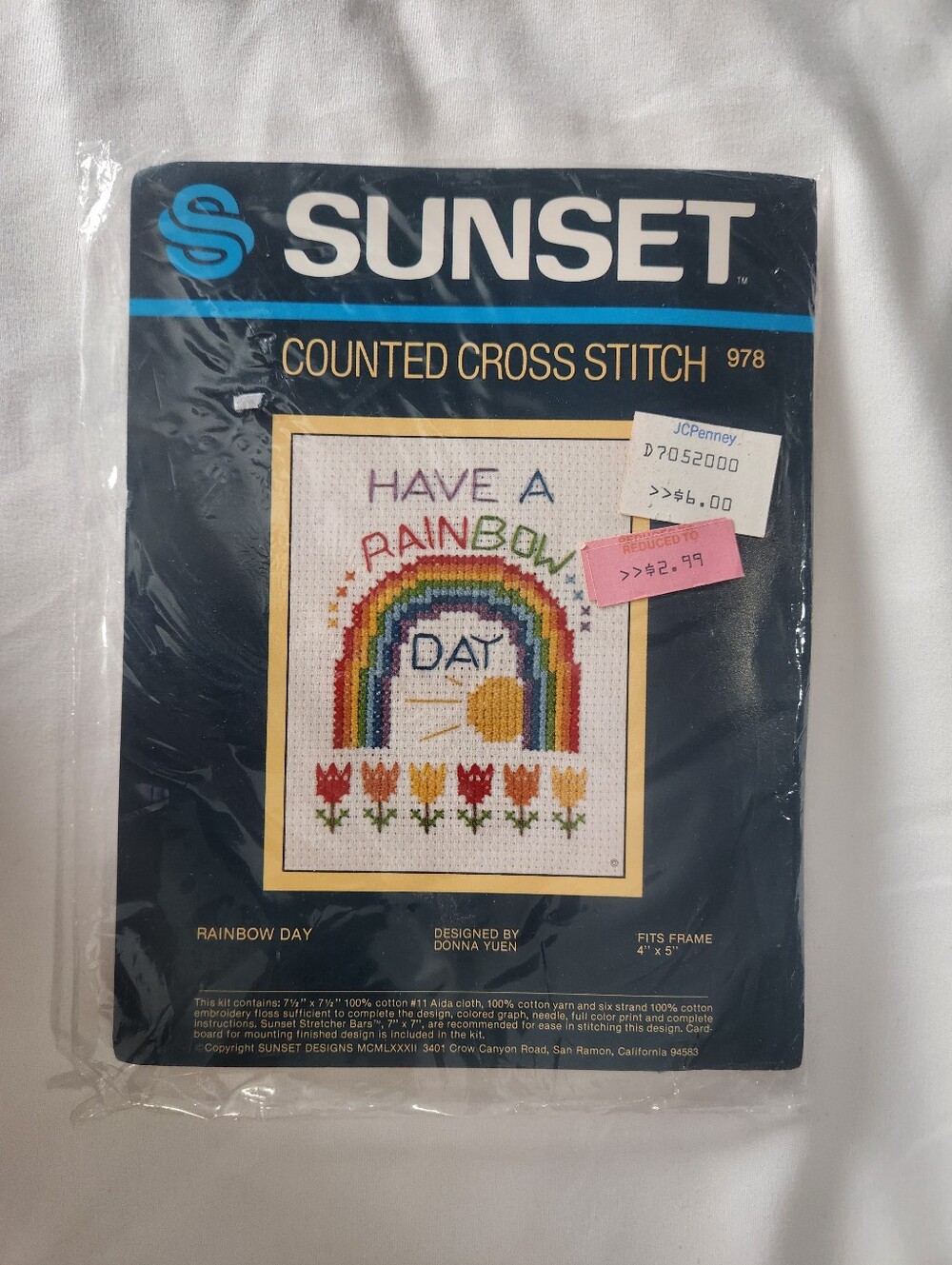 Sunset Cross Stitch Kit Counted Have A Rainbow Day Pride Fits Frame 4x5 New Vtg